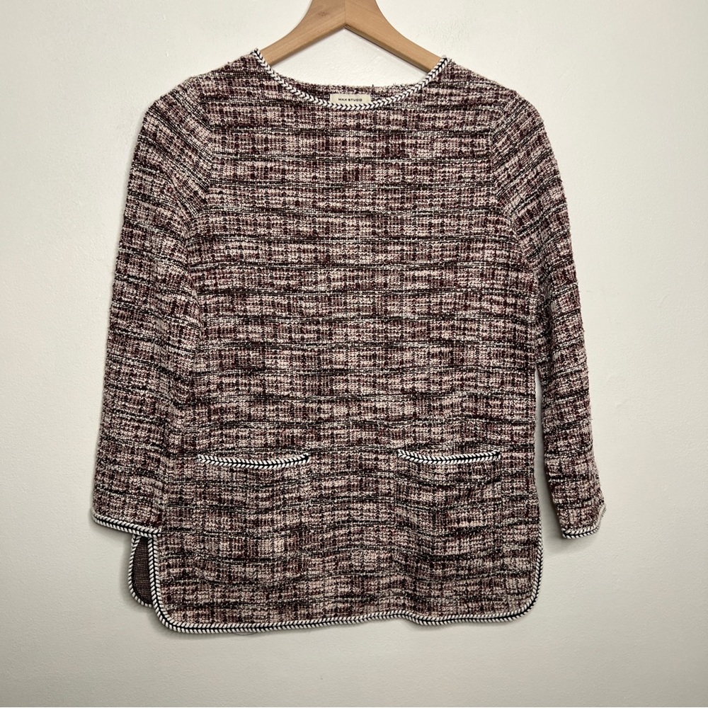 Max Studio Long Sleeve Tweed Pink Black Pullover Top Size XS